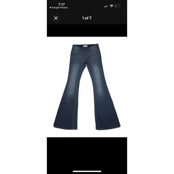 Free People Jeans Women’s Size 24 Dark Wash Flare Bell Bottom Low Rise Elastic - Picture 10 of 11